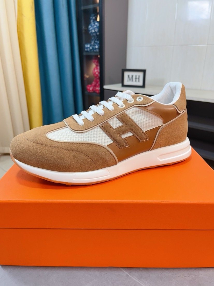 Hermès Tan H-Overlay Sneakers — front