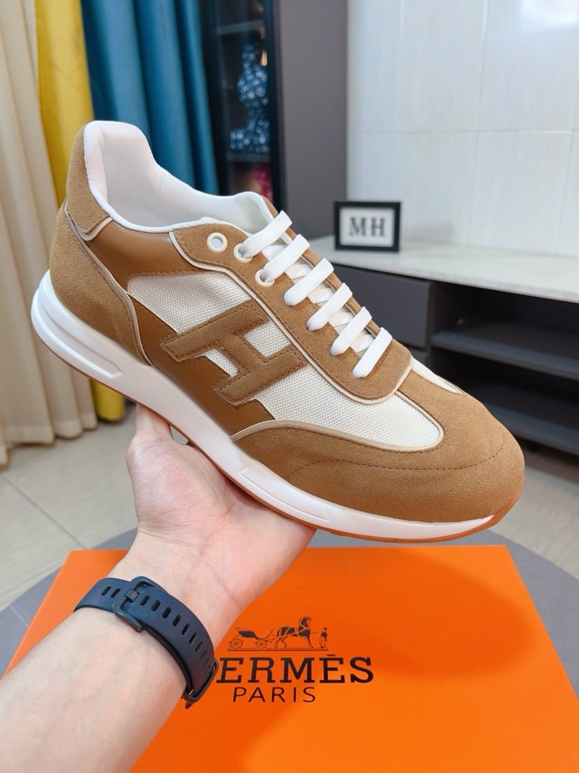 Hermès Tan H-Overlay Sneakers — front