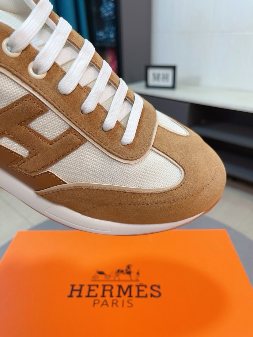 Hermès Tan H-Overlay Sneakers — detail