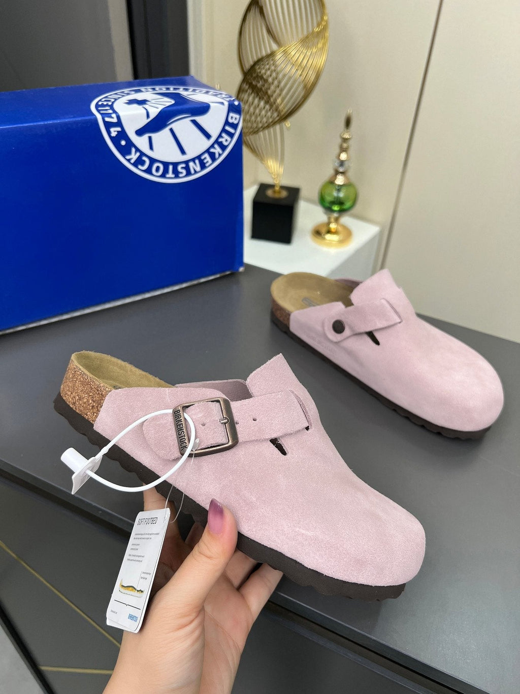 Birkenstock Light Pink Buckle Clogs — side