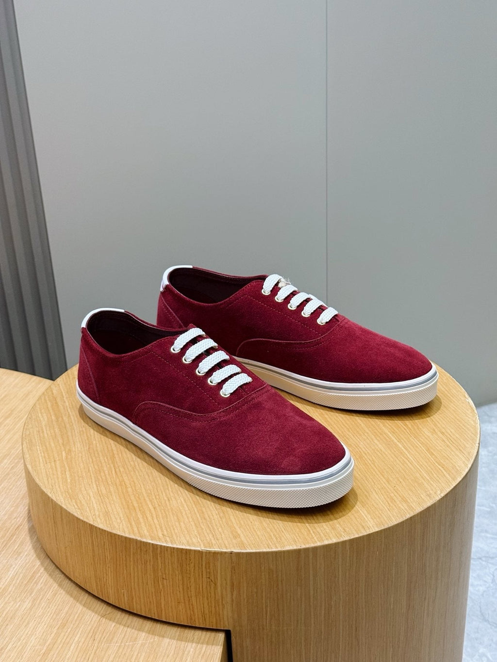 Brunello Cucinelli Burgundy Suede Low-Top Sneakers — front