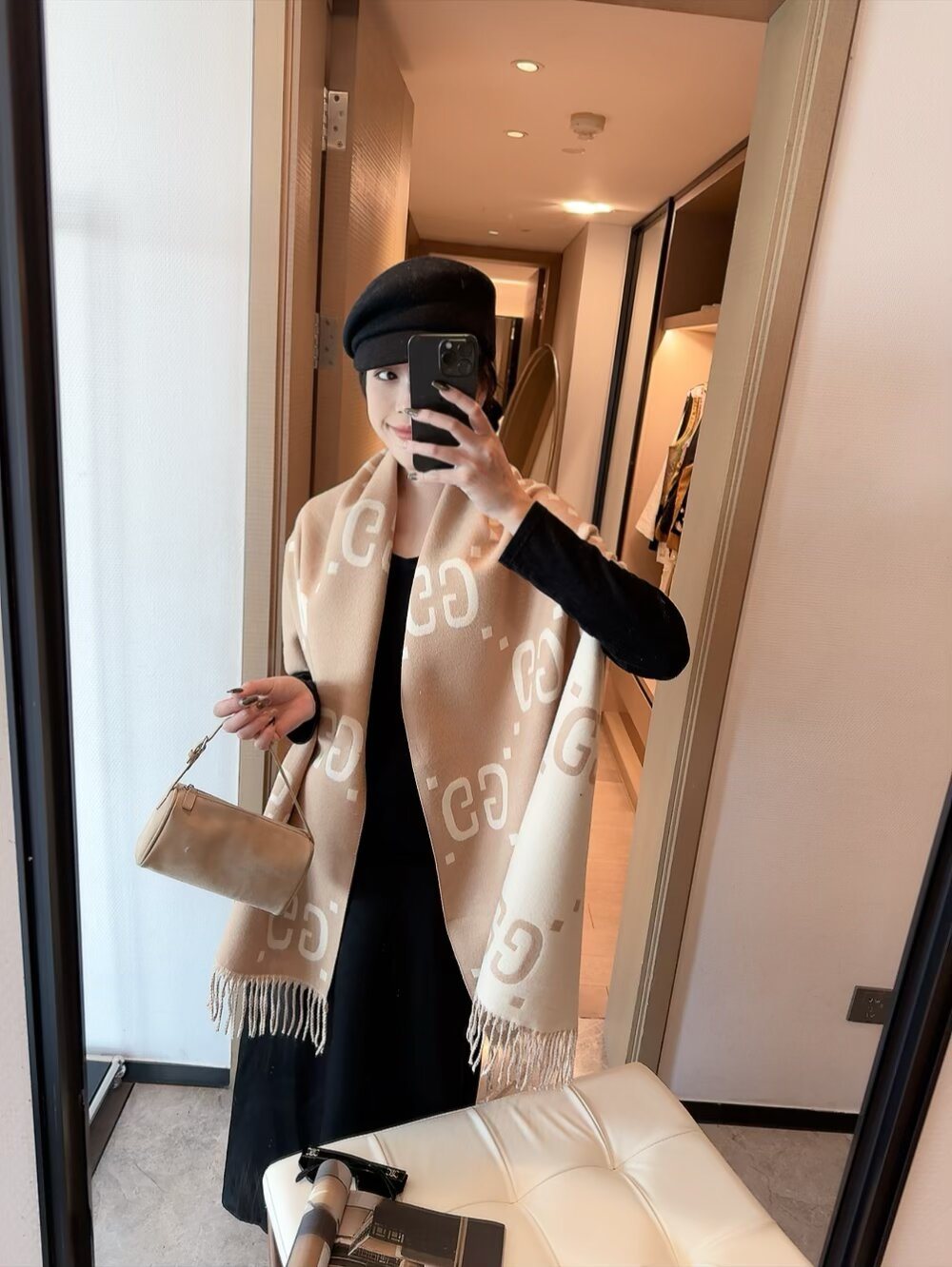 Gucci Reversible Fringed Scarf — model