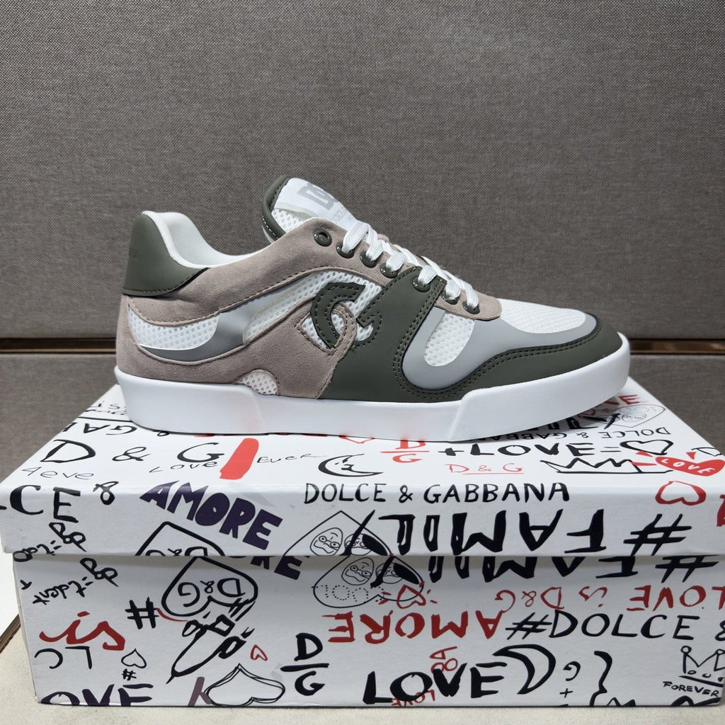 Dolce & Gabbana White, Olive & Taupe Sneakers — side