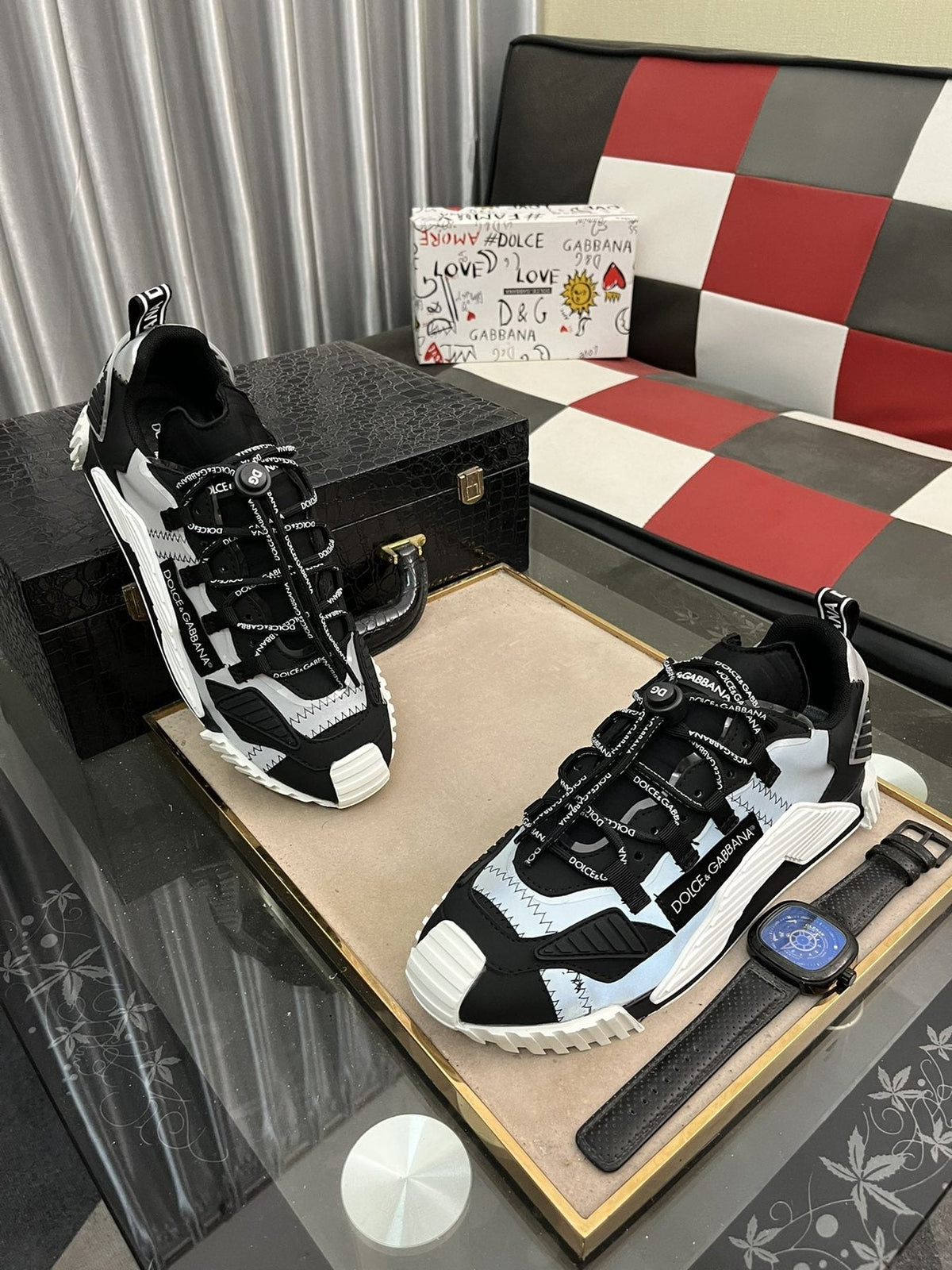 Dolce & Gabbana Black, White and Gray Sneakers — front