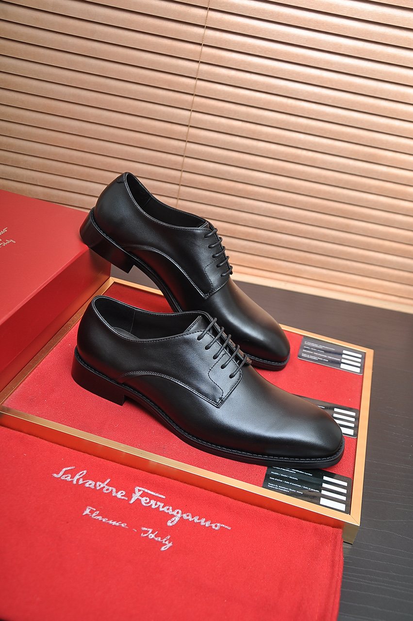 Ferragamo Black Lace-Up Dress Shoes — front