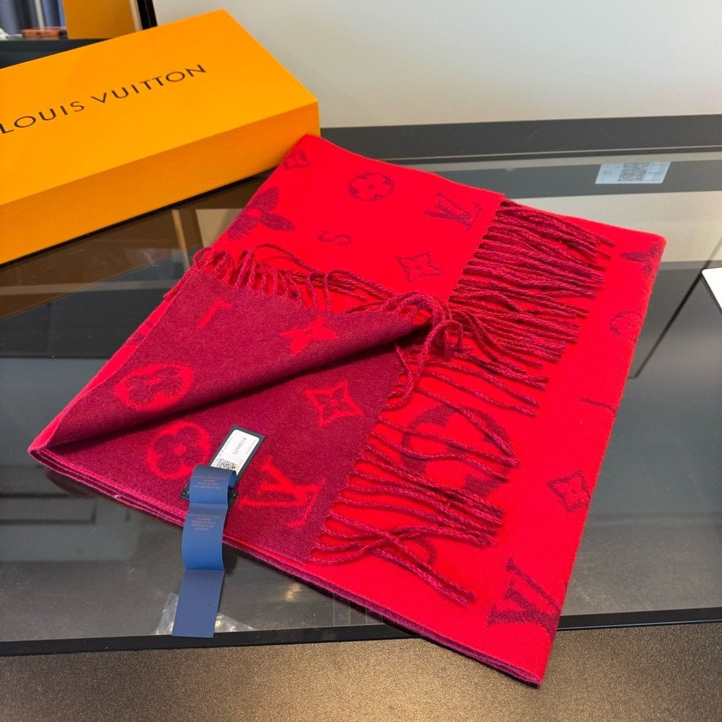 Louis Vuitton Red Burgundy Patterned Scarf — side