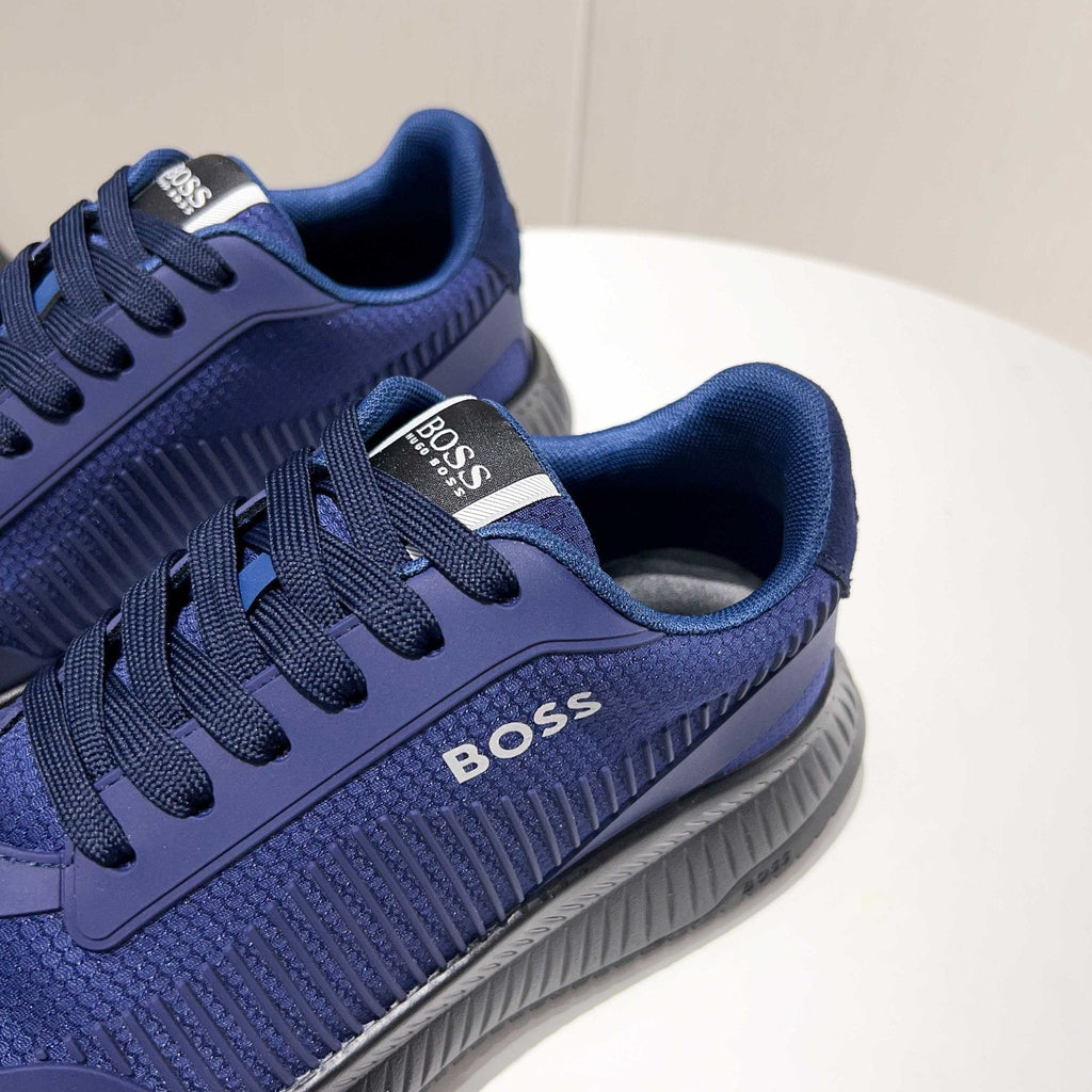 BOSS Navy Blue Knit Running Shoes — detail