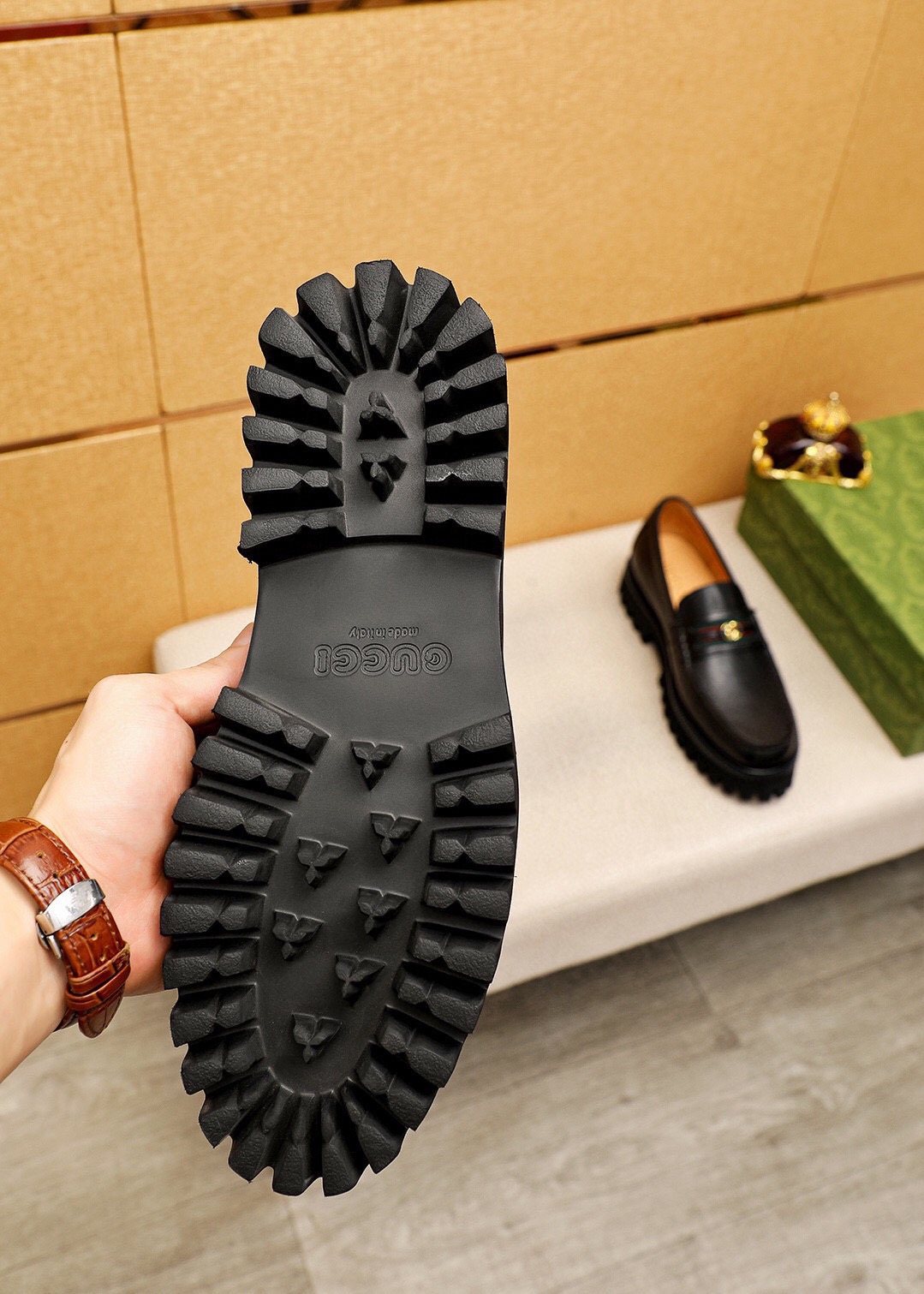 GUCCI Black Web-Accent Loafers — back