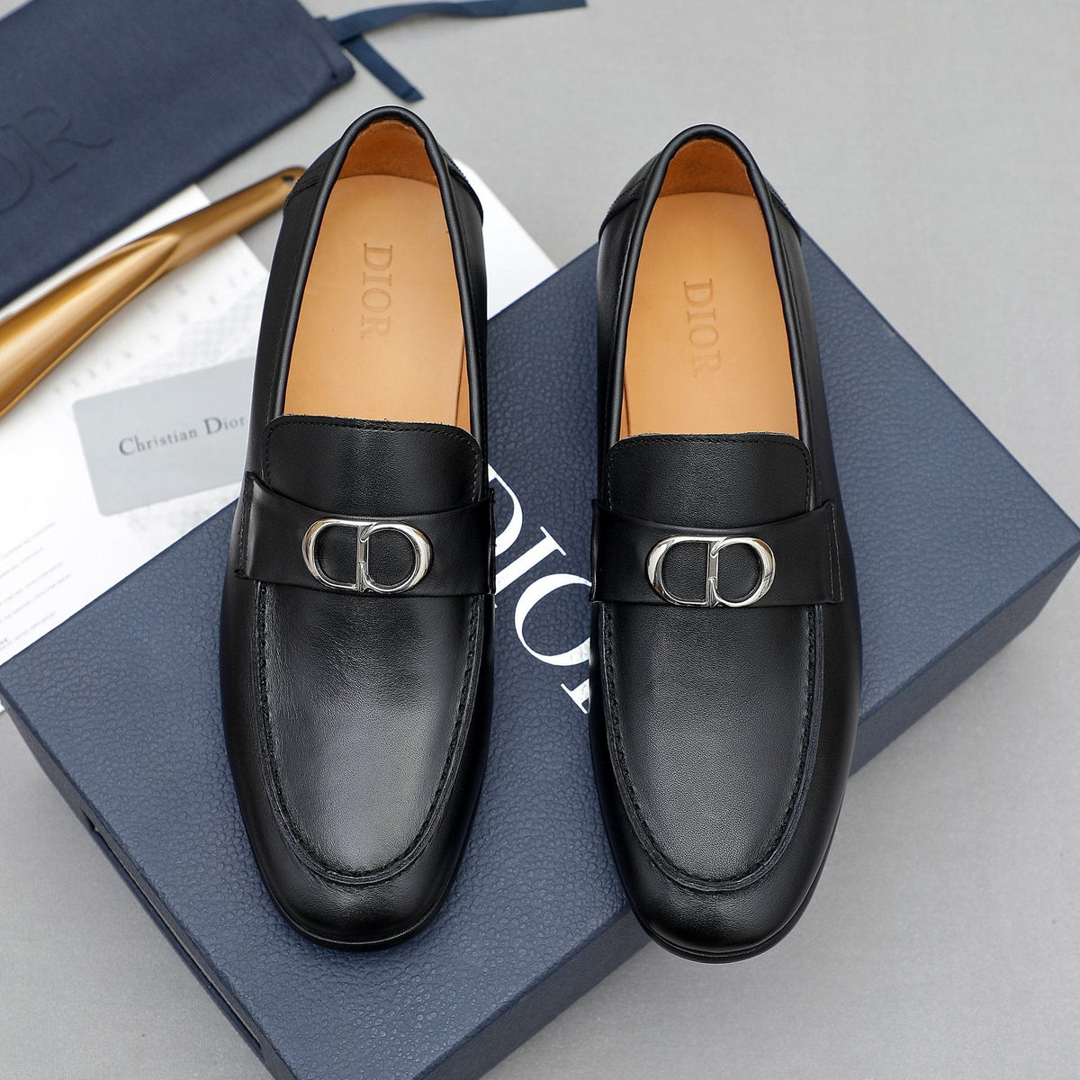 Dior Black Buckle Loafers — front