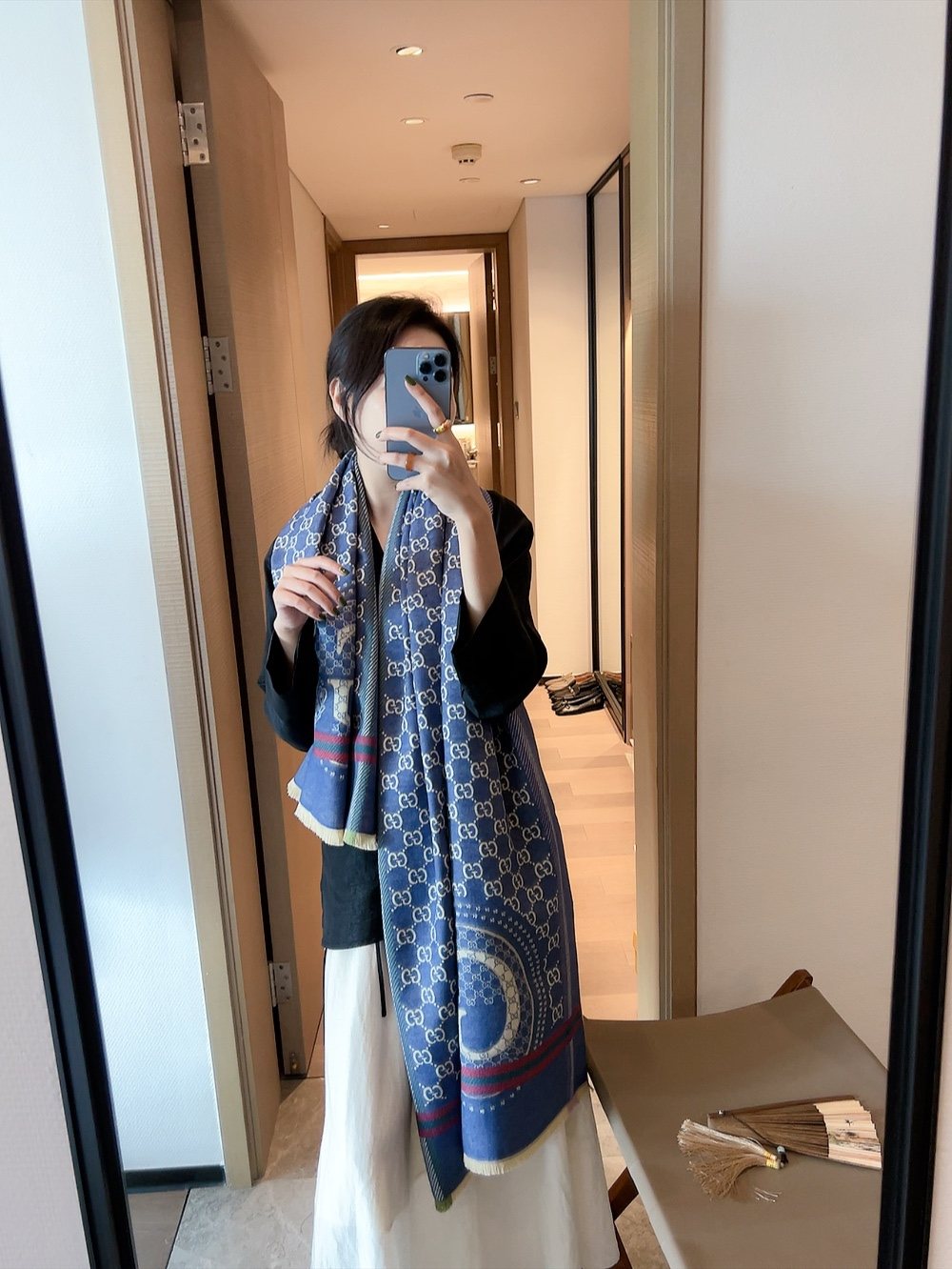 Gucci Reversible GG Pattern Wool Scarf — model