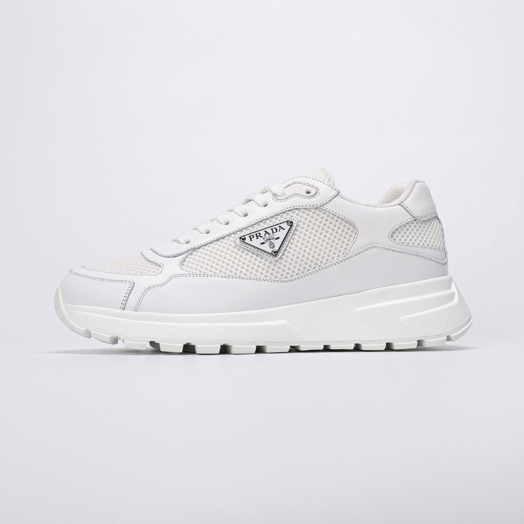 Prada White Leather Low-Top Sneakers — side