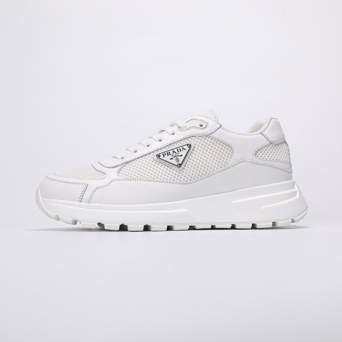 Prada White Leather Low-Top Sneakers — side