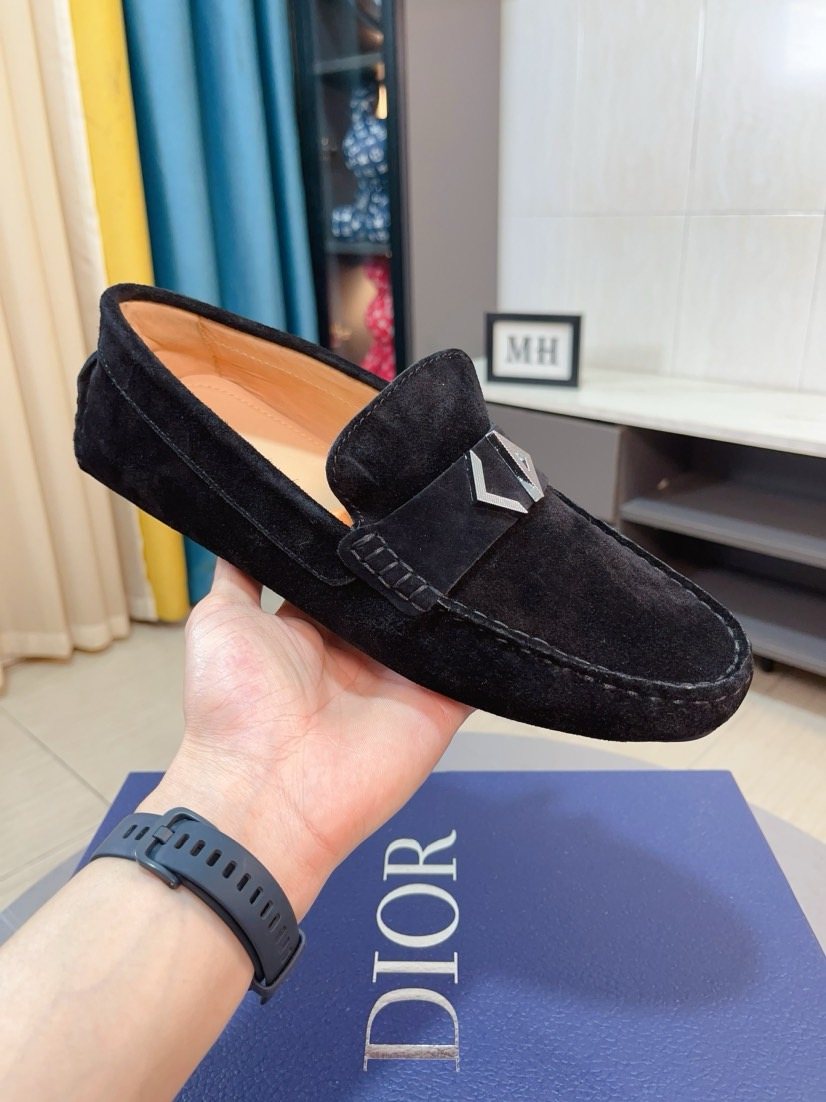 Black Textured Slip-On Loafers — side