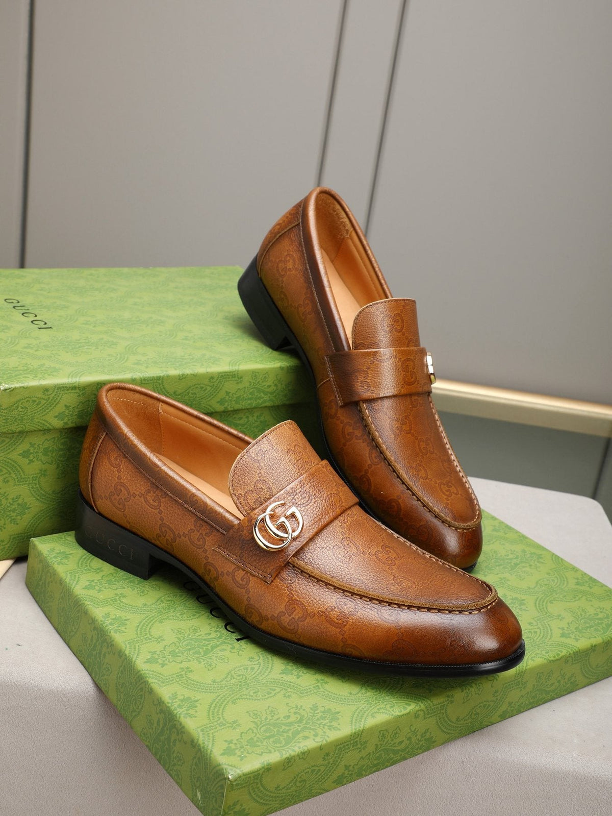 Gucci Brown Monogram Hardware Loafers — back