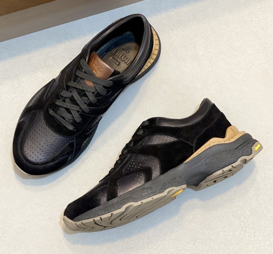 Berluti Black Low-Top Sneakers with Tan Accents — hero