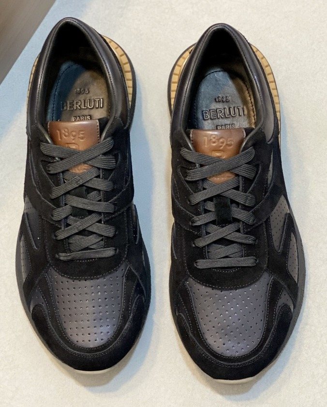 Berluti Black Low-Top Sneakers with Tan Accents — front