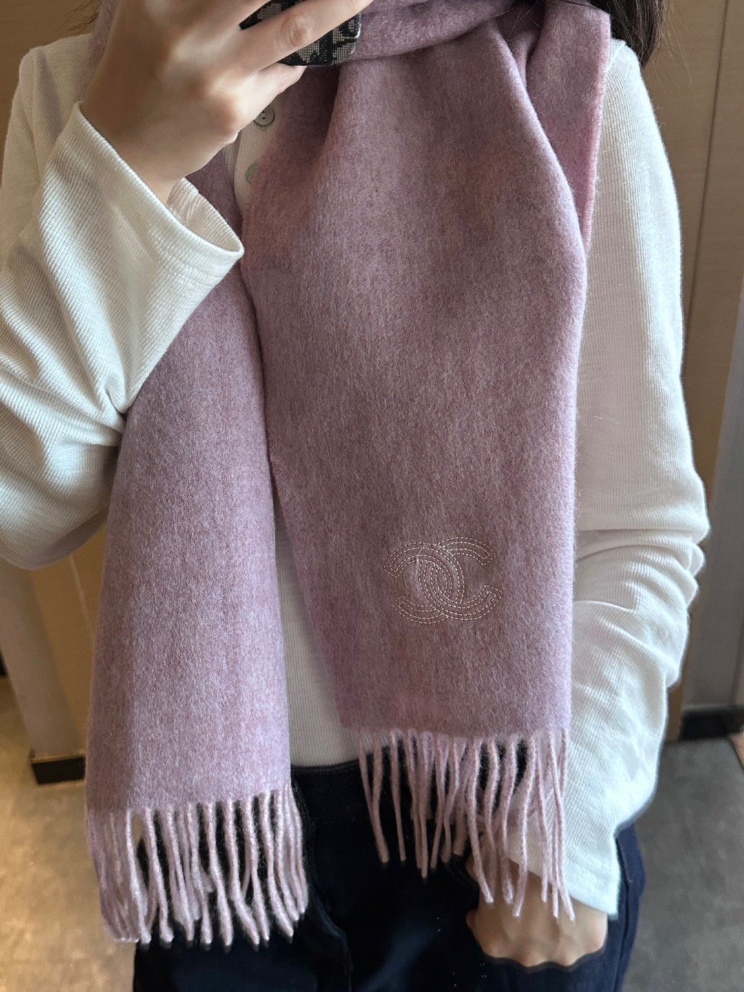 Chanel Two-Tone Fringed Scarf — model