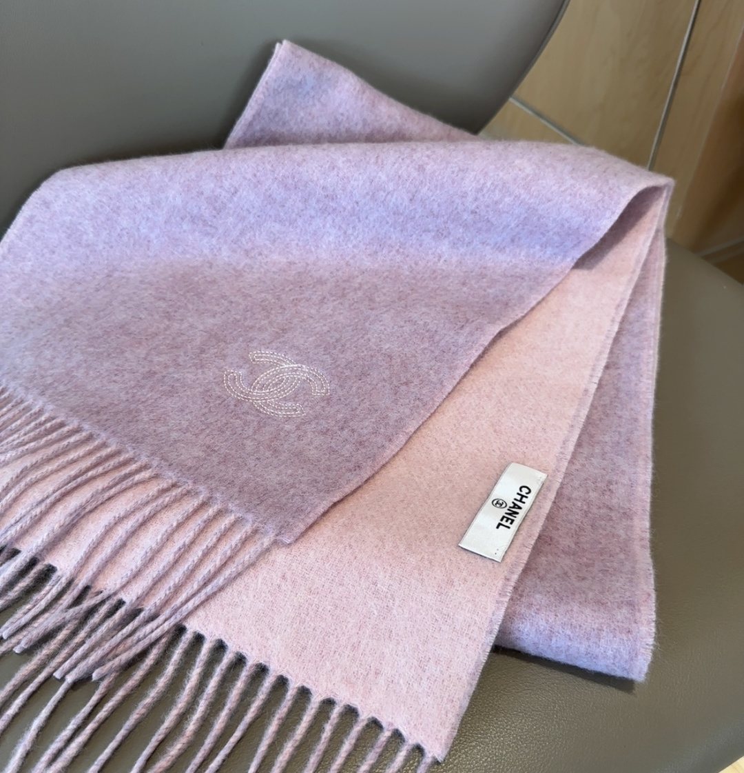 Chanel Fringed Logo Scarf — detail