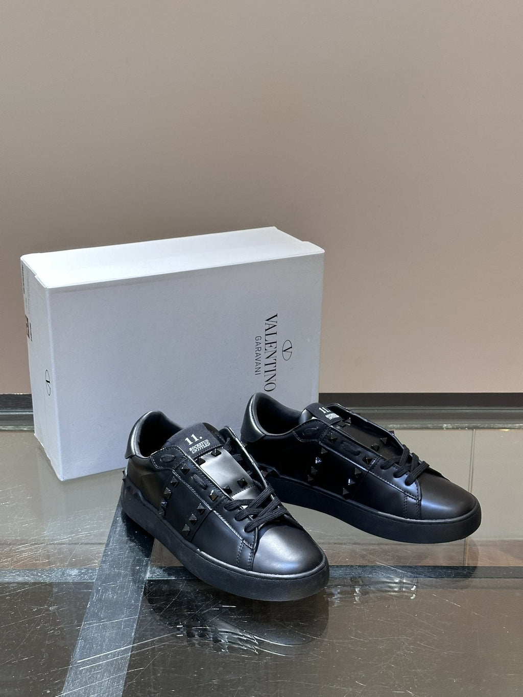 Black Studded Low-Top Sneakers — front