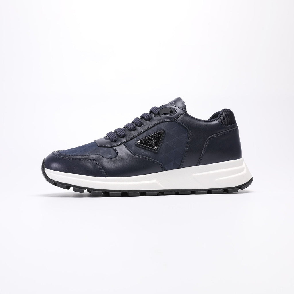 Prada Navy Textured Low-Top Sneakers — side