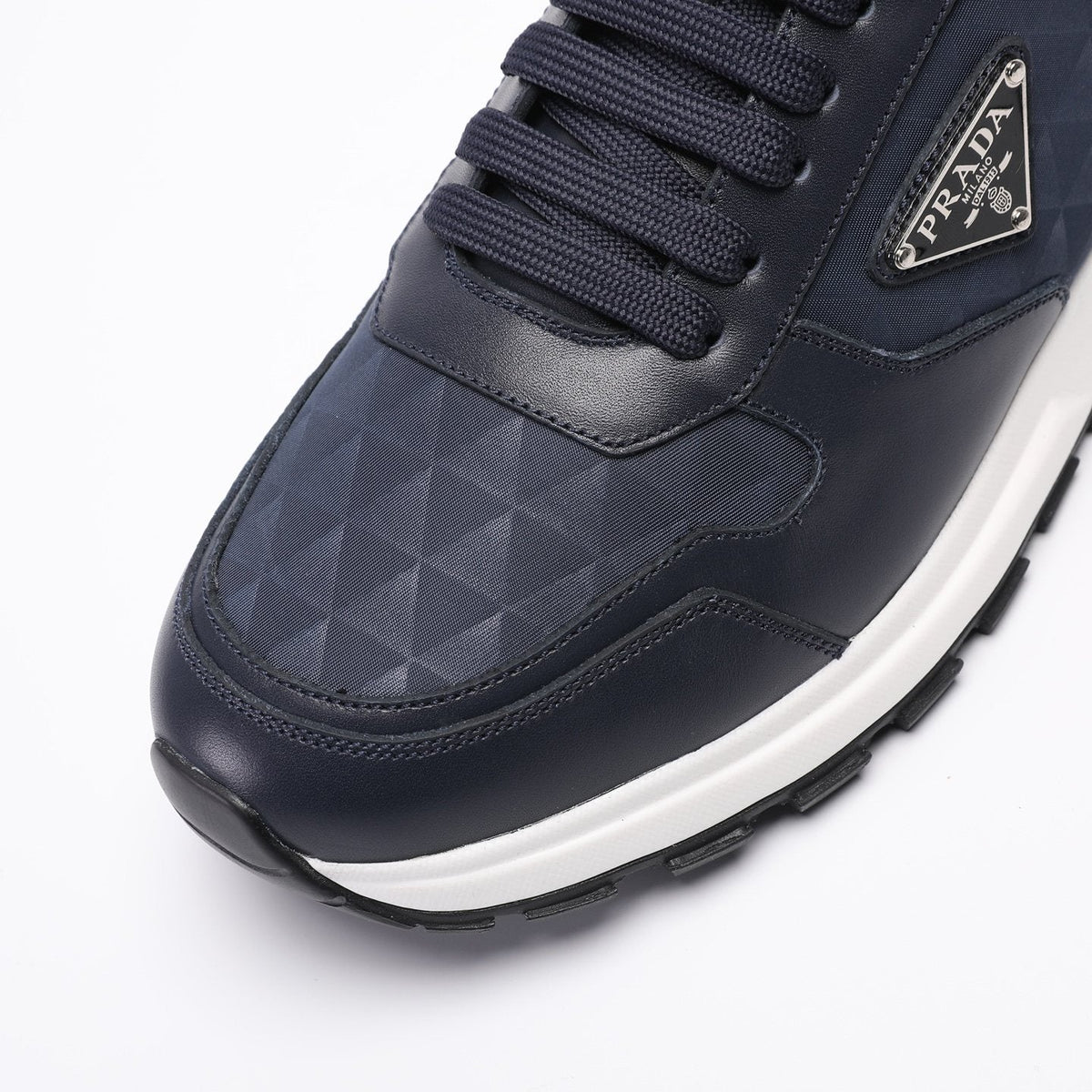 Prada Navy Textured Low-Top Sneakers — detail