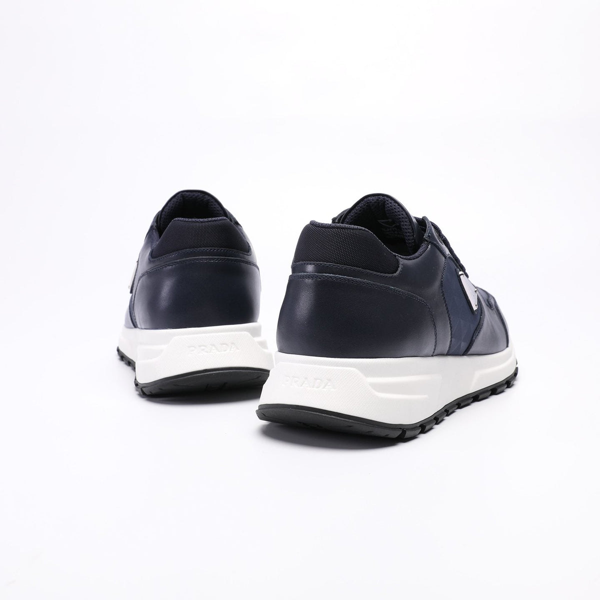 Prada Navy Textured Low-Top Sneakers — back