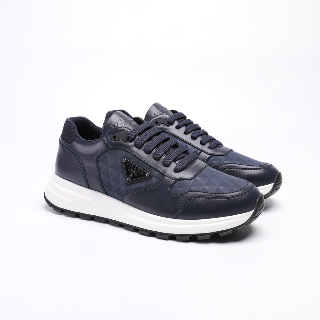 Prada Navy Textured Low-Top Sneakers — front