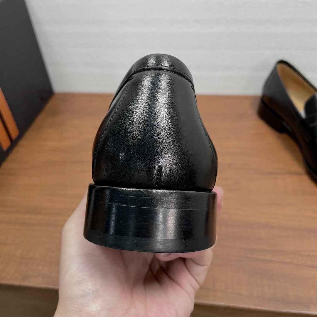 Zegna Black Leather Strap Loafers — side