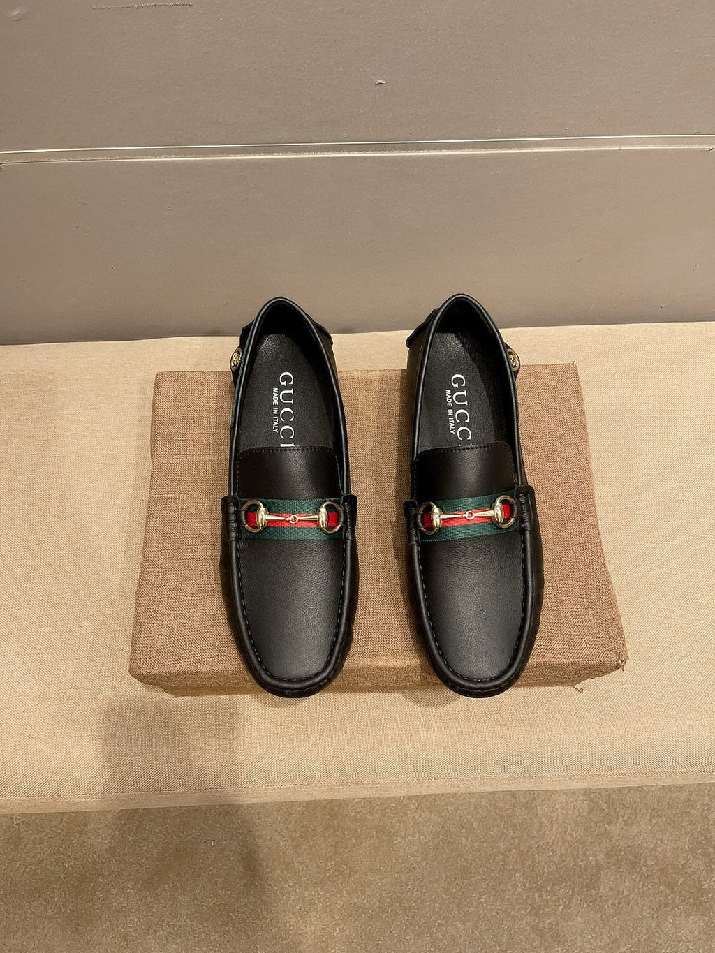 Gucci Black Web Buckle Loafers — hero
