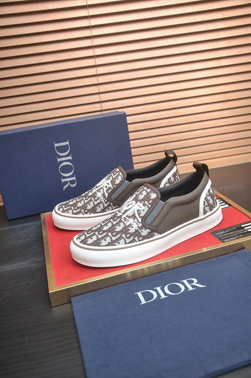 Dior Taupe Patterned Slip-On Sneakers — side