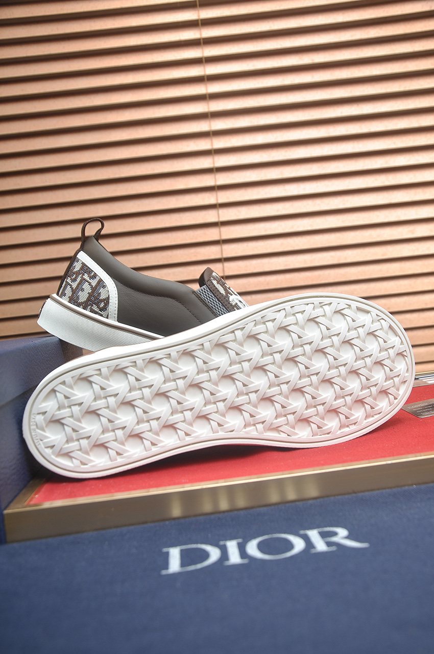 Dior Taupe Patterned Slip-On Sneakers — side