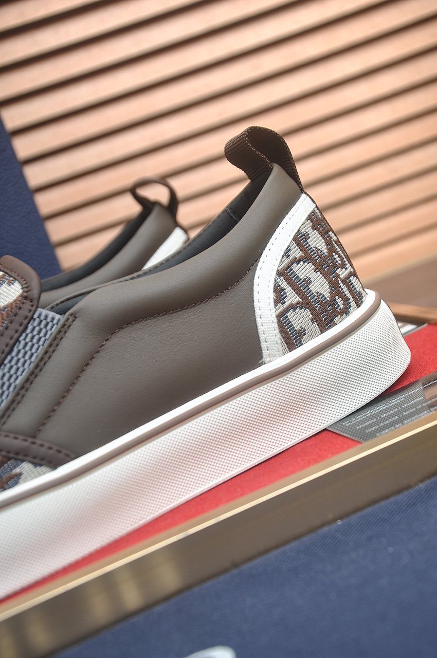 Dior Taupe Patterned Slip-On Sneakers — detail