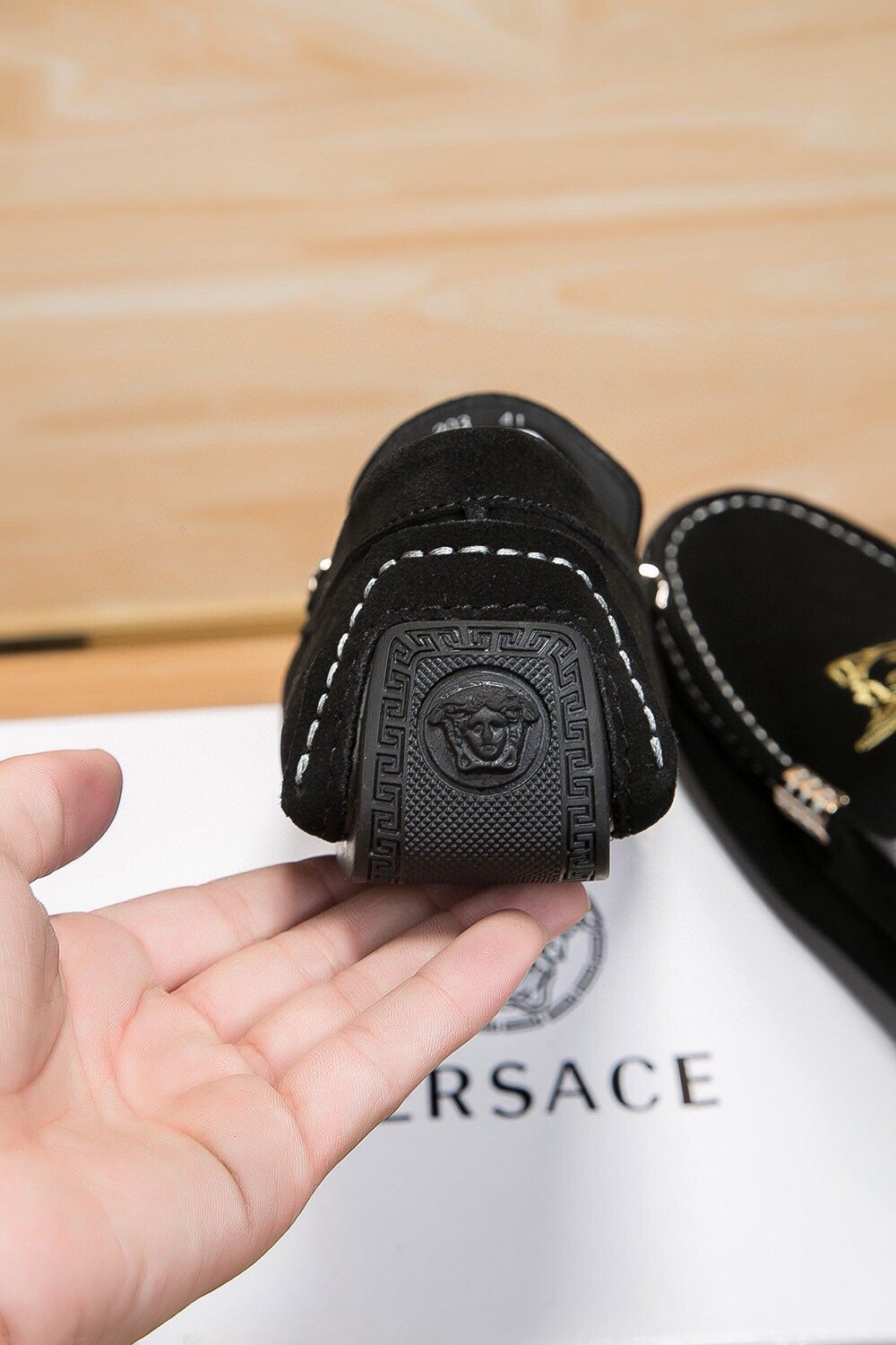 Versace Men's Gold-Embroidered Loafers — detail