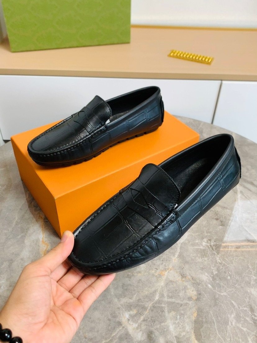 Louis Vuitton Black Leather Slip-On Loafers — model