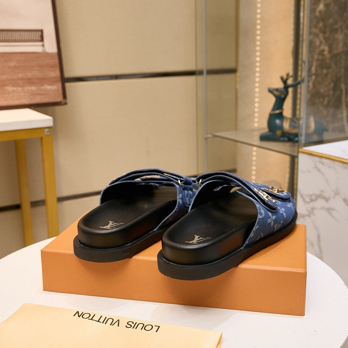 Louis Vuitton Blue Monogram Slide Sandals — back