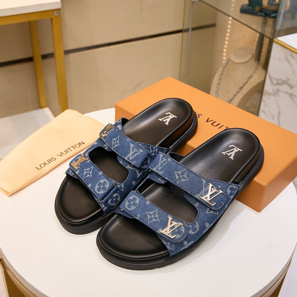 Louis Vuitton Blue Monogram Slide Sandals — hero