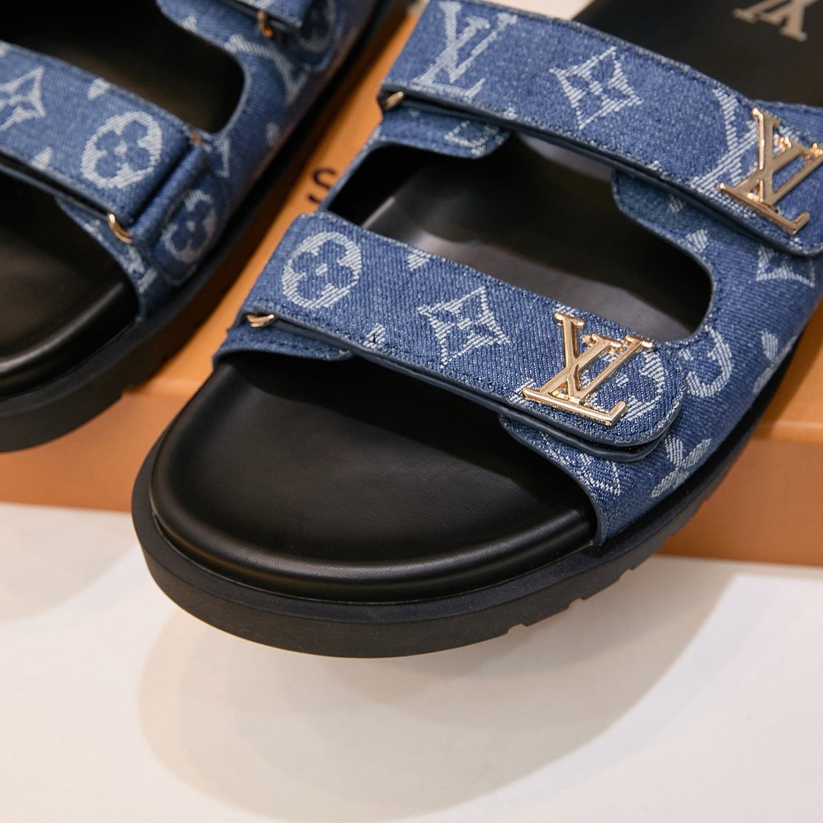 Louis Vuitton Blue Monogram Slide Sandals — detail