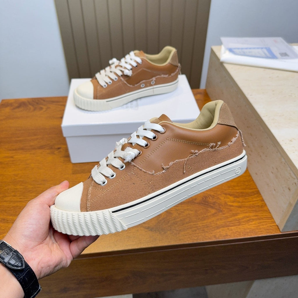 Maison Margiela Brown Off-White Low-Top Sneakers — side