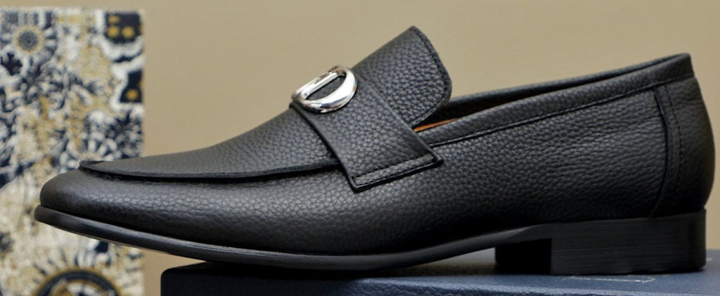 Dior Black Pebbled Leather Loafers — front