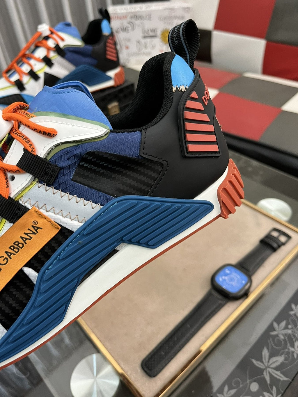 Dolce & Gabbana Colorblock Sneakers with Orange Laces — detail