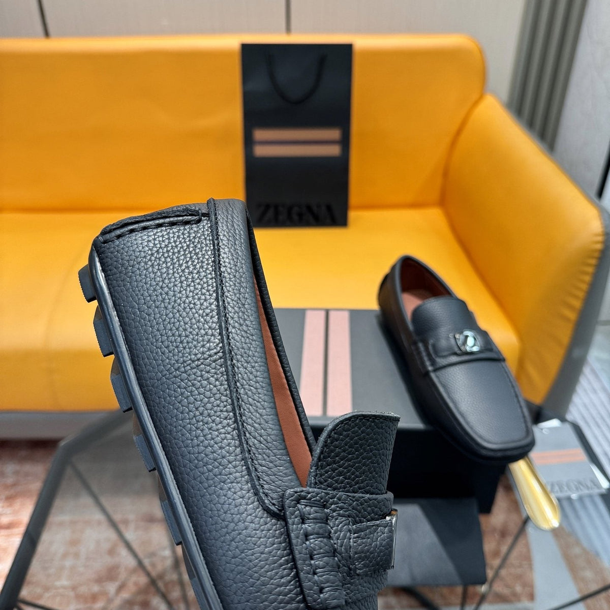 Zegna Black Driving Loafers with Metal Accent — detail