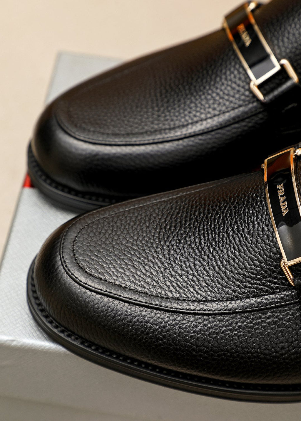 PRADA Black Buckle Loafers — detail