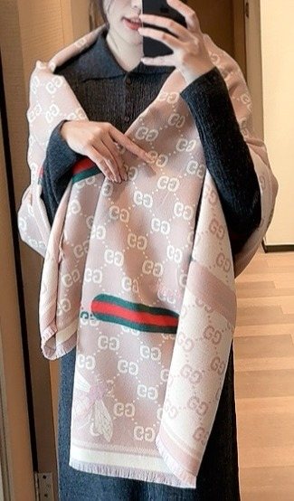 Blush Beige Patterned Fringe Scarf — hero