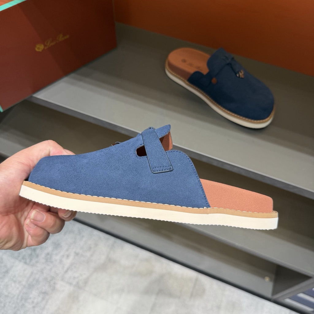 Navy Blue Slip-On Mule Loafers — side