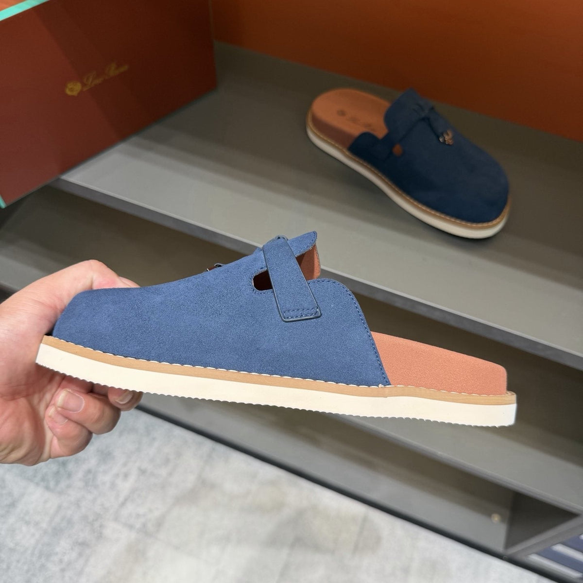 Navy Blue Slip-On Mule Loafers — side