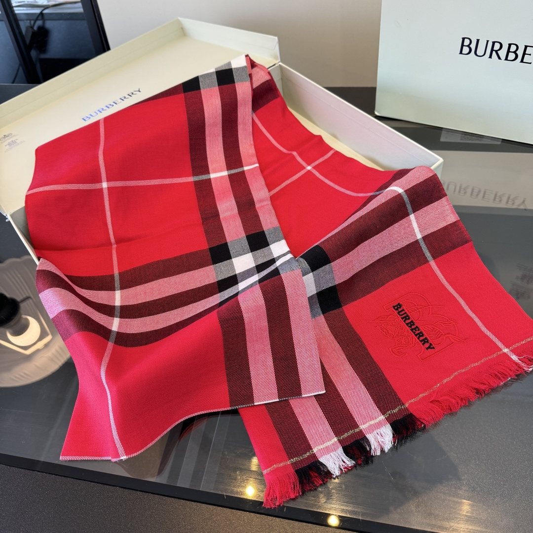 Burberry Red Plaid Fringe Scarf — side