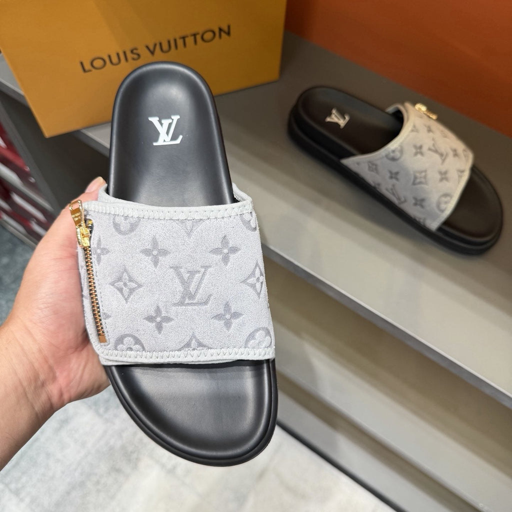 Louis Vuitton White Monogram Slide Sandals — side