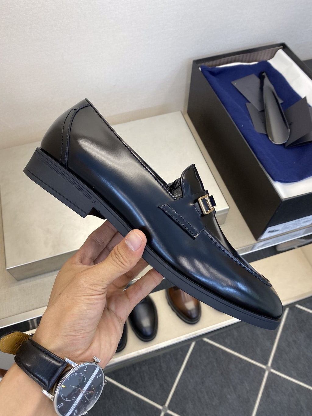 Prada Black Buckle Loafers — side