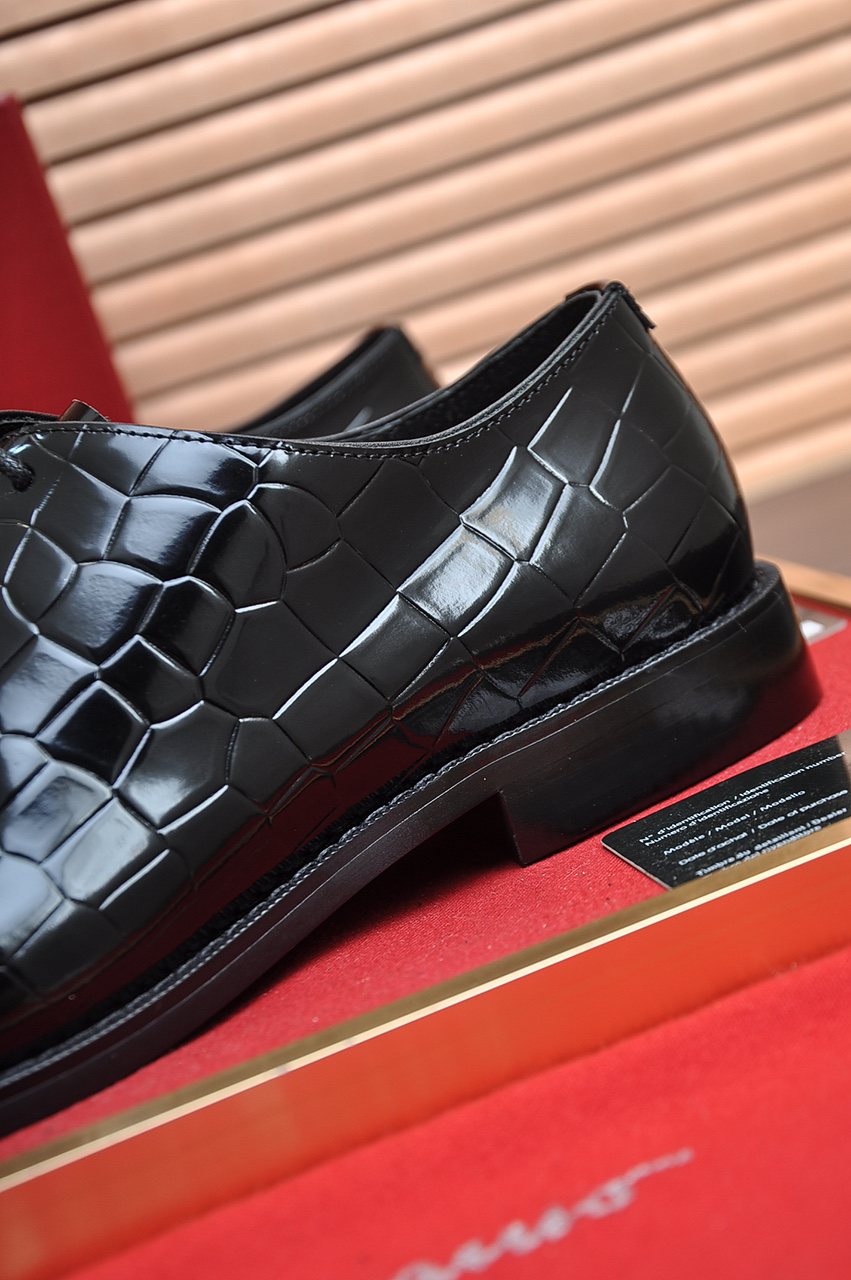 Ferragamo Black Embossed Lace-Up Dress Shoes — detail