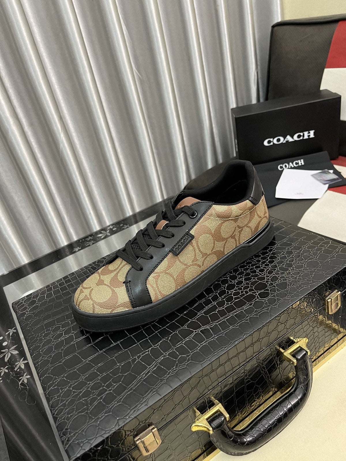Coach Brown and Black Patterned Low-Top Sneakers — hero
